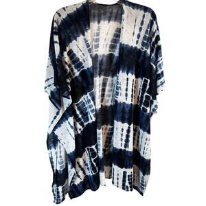 Indigo Tie-Dye Kimono Cardigan One Size Short Sleeve • Flowy Boho Layering